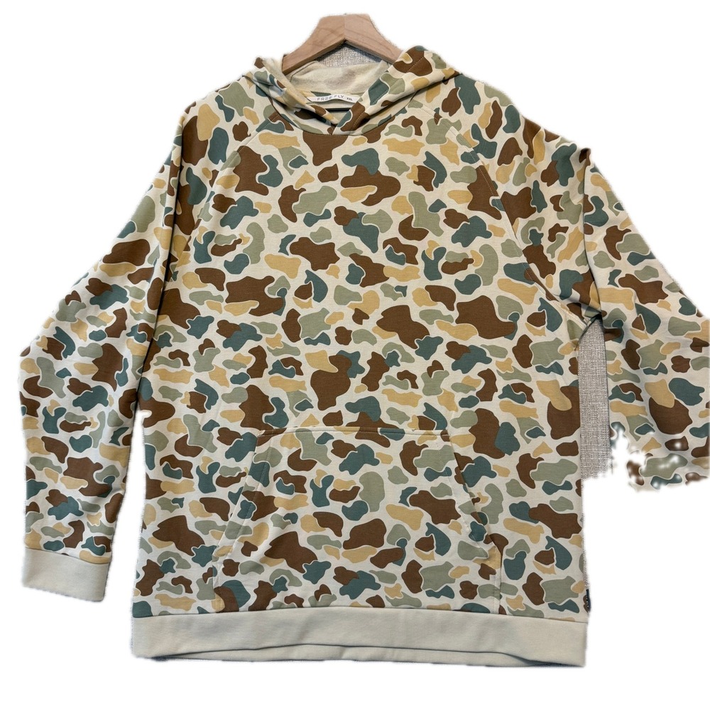 FREE FLY Hoodie Mens XXL Bamboo Fleece Pullover Duck Camo Beige Raglan 4560